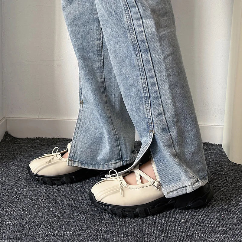 Autumn Chunky Sports Shoes Shallow Butterflyknot Platform Sneakers Flats Outdoor Mary Jane Shoe