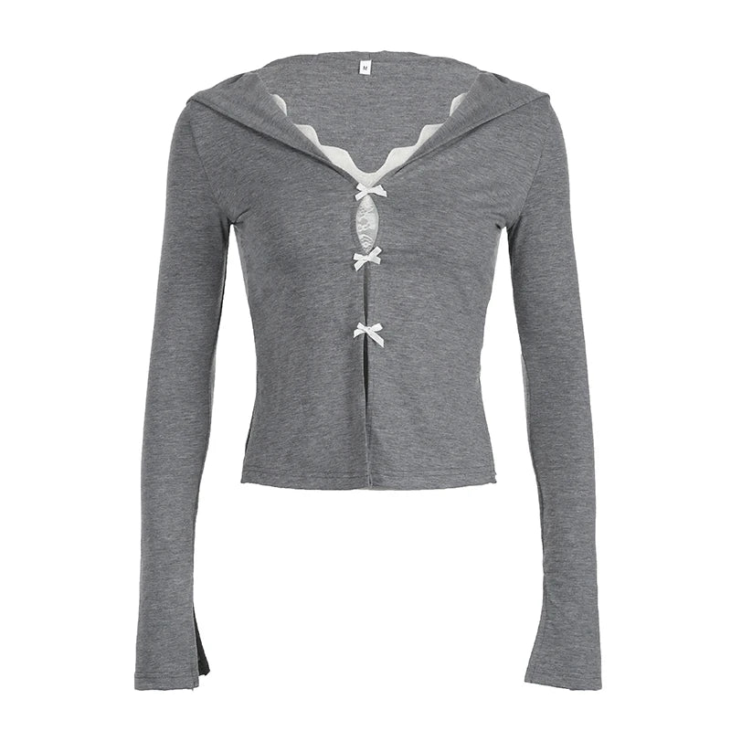 Sweet Korean Bowknot Sailor Collar Fake Two Piece Top Tees Long Sleeve Gentle Cardigan Autumn