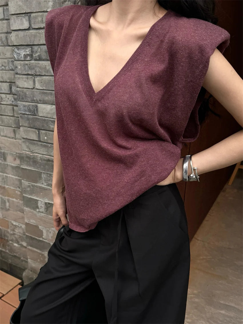 Gentle Sweater Vest Loose Knitted Minimalist Autumn Ol Slim Vneck New All Match Coats
