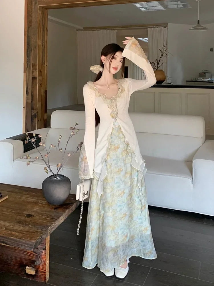 Gentle Wind Ruffle Design Dress for New Niche Shirt Top Autumn Skirt Suit Daily Long Dresses