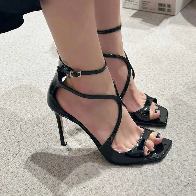 Silk Thin High Heels Brand Banquet Dress Shoes Open Toe Crosstied Pumps Designer Sandals Female
