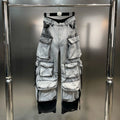Gradient Multiple Pockets Design Jeans Single Button High Waist Denim Pants Autumn Female New