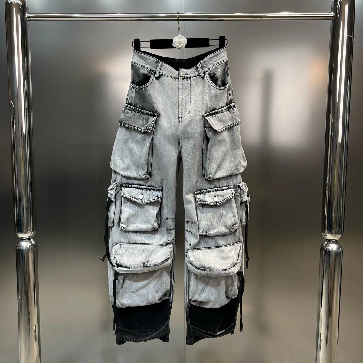 Gradient Multiple Pockets Design Jeans Single Button High Waist Denim Pants Autumn Female New