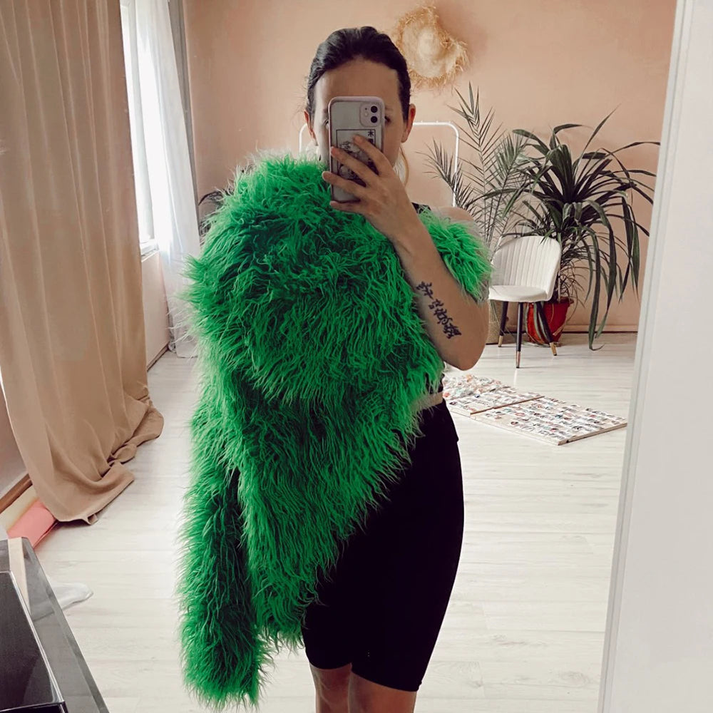 Candy Colorful Fuzzy Faux Fur Coat Winter Shaggy Oversized Fluffy Sheep Fur Jacket Festival Fur Coats