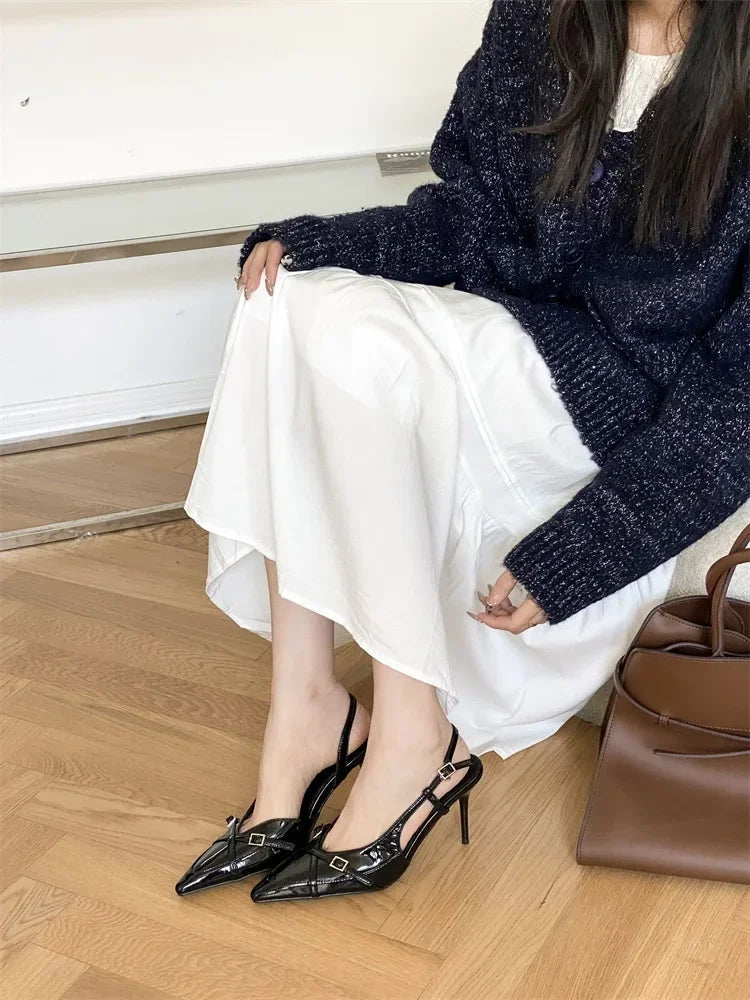 Street Style Buckle Strap Pumps Thin High Heels Pointed Toe Wedding Banquet Mule Shoes Zapatillas De Mujer
