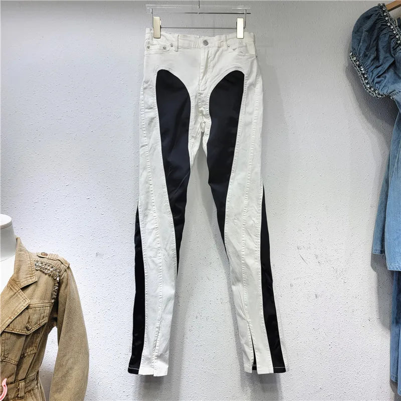 Denim Pants Contrast Color Slim Split Patchwork Thin Pencil Pants Autumn New