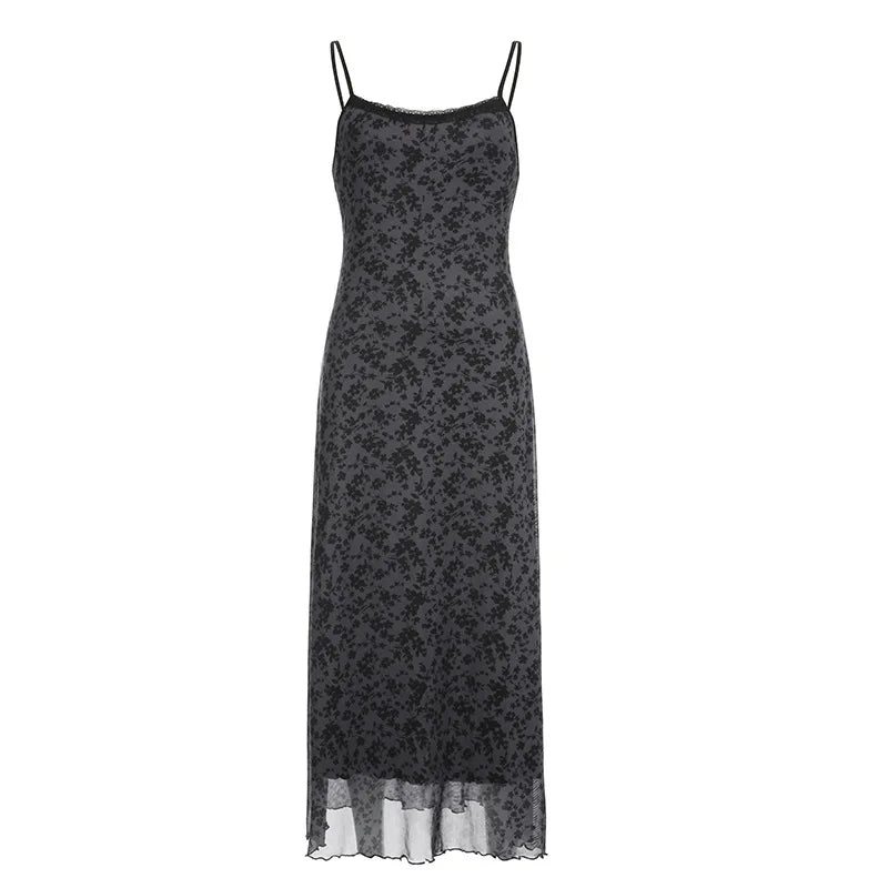 Y2k Dresses Summer Clothes Print Spaghetti Strap Sleeveless Bodycon Long Dress Grunge Fairycore Dresses