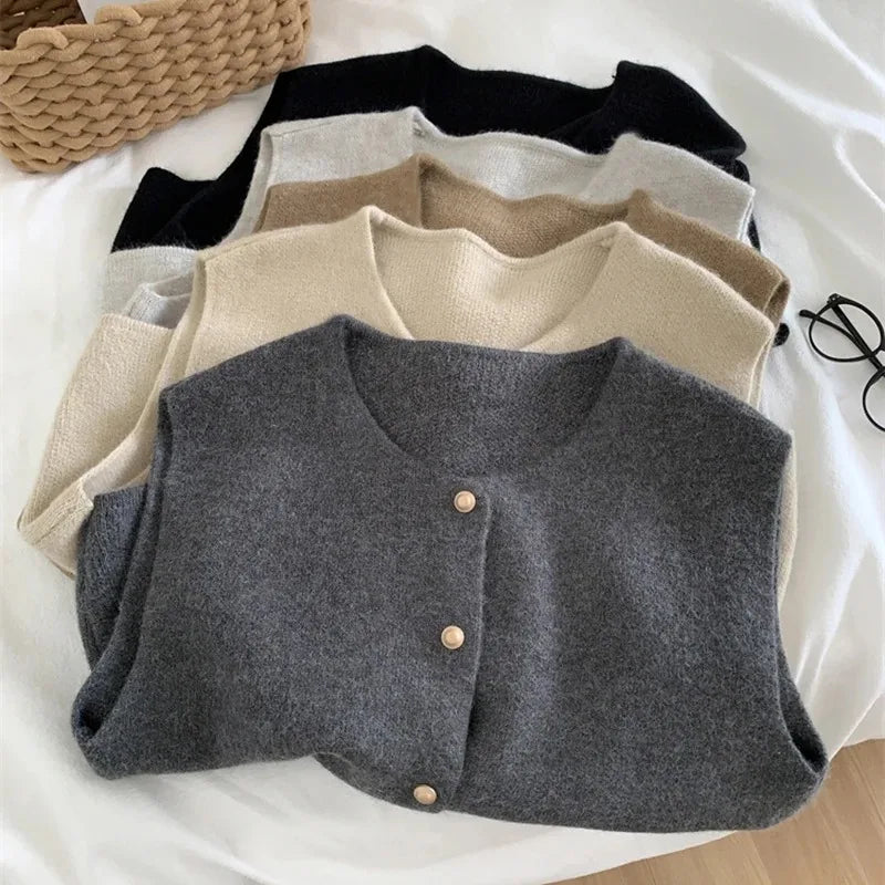 Autumn New Cardigan Korean Knitted Sleeveless Female Sweater Tanks New Slim Tops