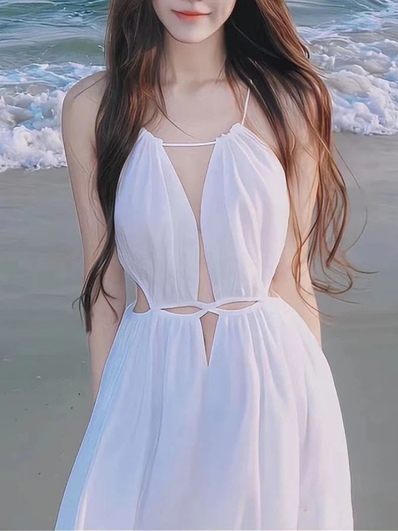 Long Midi Dress Halter Sleeveless Party Prom Beach Mujers Female Outerwear Vestidos