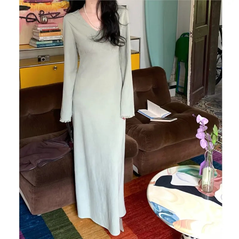 Midi Dresses for Vneck Flare Sleeves Slim Waist Autumn New Evening Party Dress Wedding Prom Robe Vestidos