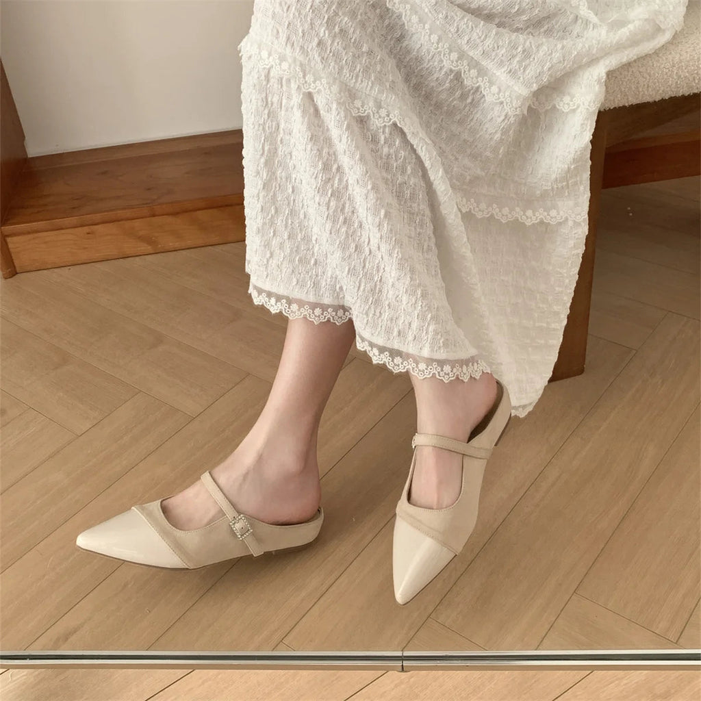 Shoes Woman's Slippers Pointed Toe Slides Silver Cover Flat Scandals Bling Slippers Shoes Cover Toe S