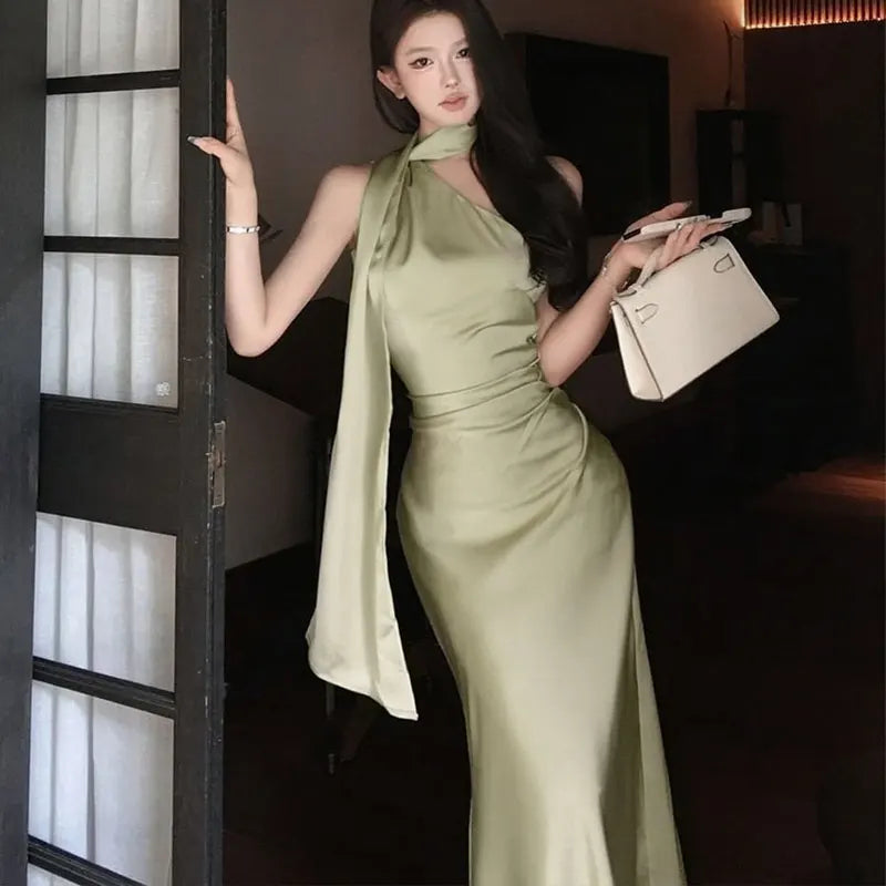 New Maxi Dresses Summer Sleeveless Off Shoulder Slim Dress High Street Club Lady Folds Dresses