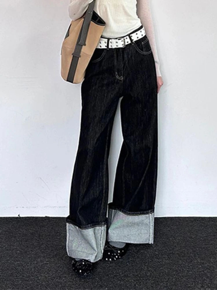 Balck Jeans for Harajuku Baggy Kpop Do Old Wide Leg Straight Denim Pants Y2k Causal Mujer Trousers