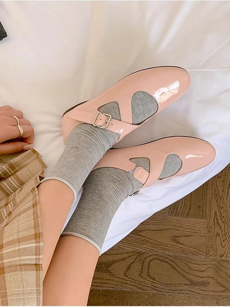 Ballet Shoes New Spring Flats Shoes Cross Large Size Genuine Leather Mary Jane Shoes