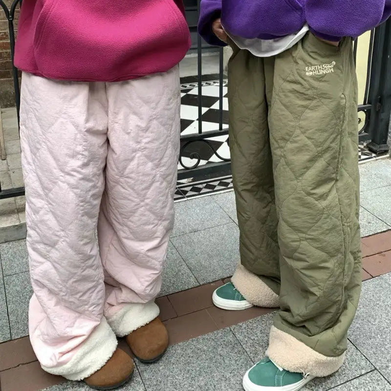 Winter New Pants Diamond Lattice Loose Patchwork Warm Waterproof Cotton Pants Student Pantalones De Mujer