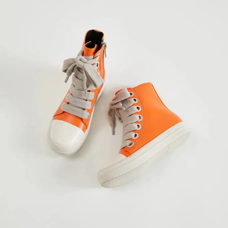 New Sneakers Hightop Flat Sport Shoes With Thick Lace Up European and American Style Couple Shoes