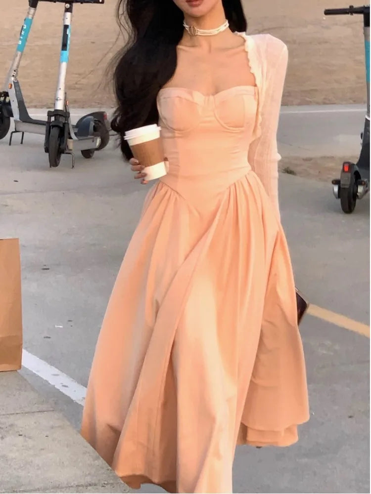 Spaghetti Strap Midi Dress Slim a Line Party Dresses Party Birthday Holiday Dress Clothing