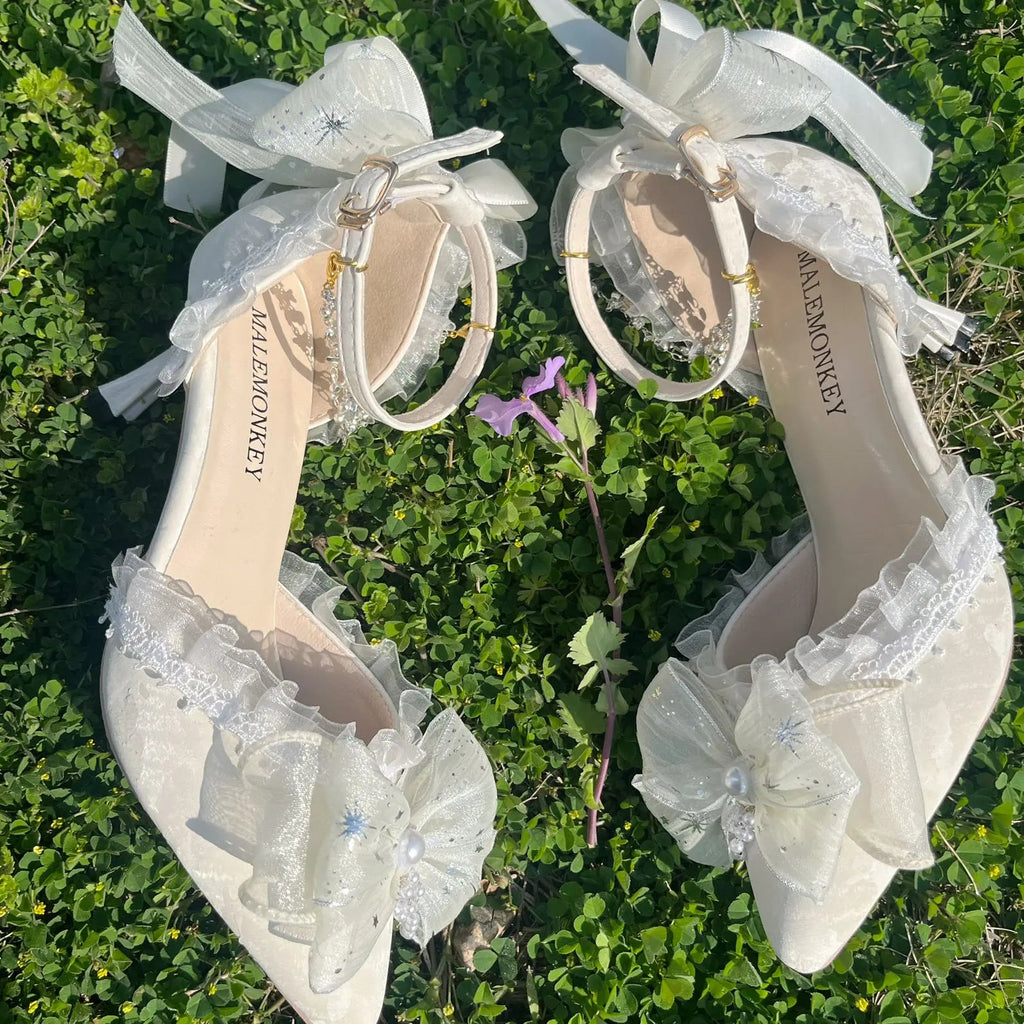 Party Shoes for Designer Shoes Sandals Bridal Shoes Lolita Heel With Pointed Head Shoes White