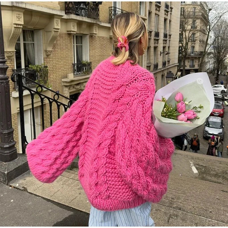 Loose Twist Knitted Sweater Pullover Oversize O-neck Long Batwing Sleeve Female Pullovers Autumn Winter Lady Sweaters