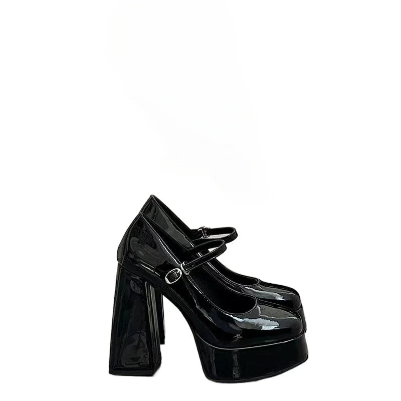 Platform Mary Jane High Heels Chunky Heeled Buckle Strap Color Lolita Shoes Female Sweet Cosplay Pumps