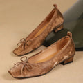 Genuine Leather Square Toe Slipon Flats Slim Single Shoes Sweet Bowtie Retro Female Daily Footwear Soft Comfort Shoes