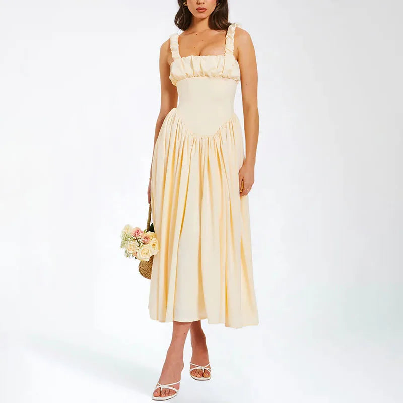 Satin Suspender Maxi Dress for Ruched Splice Sleeveless Club Party Slinky Dress Birthday Robes Female