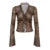 Leopard Print Brown Long Sleeve Crop Top Shirring Detail V-neck Lace-up T-shirt Party Outfits Autumn