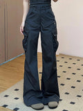 Black Cargo Flare Pants Harajuku Baggy Pants Y2k 2000s 90s Aesthetic Emo Pants Trousers Clothes