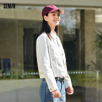 Denim Jacket Short Style Small and Taller Spring New Retro Round Neck Jacket and Versatile Coats