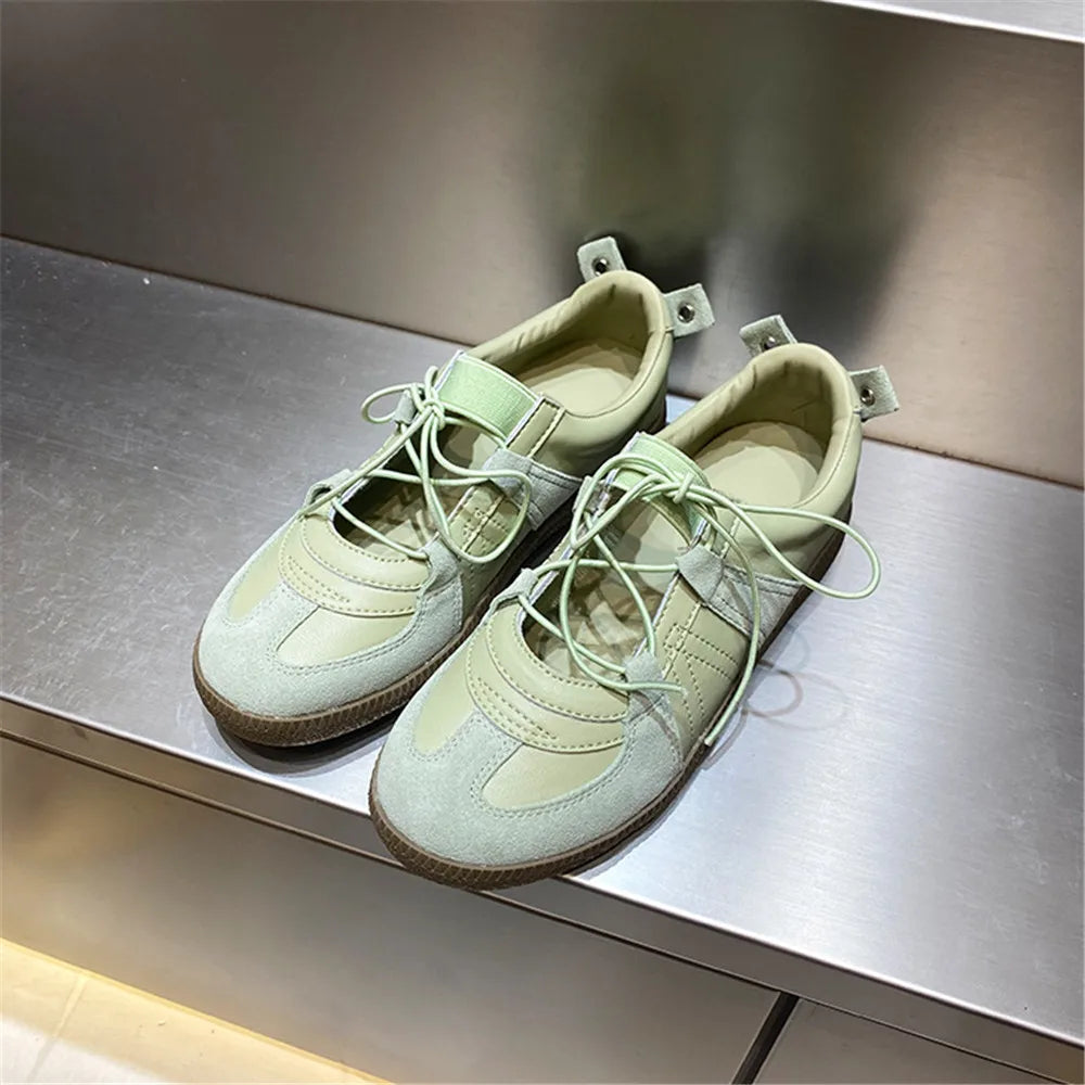 Genuine Leather Sneakers for Breathable Soft Round Toe Shoes Woman Sport Flats Sneakers