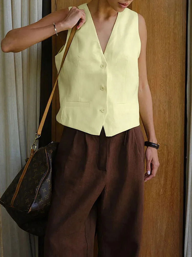 ’s Slim Vest Summer Color Sleeveless Top Single Breasted Cardigan ’s Vest Top
