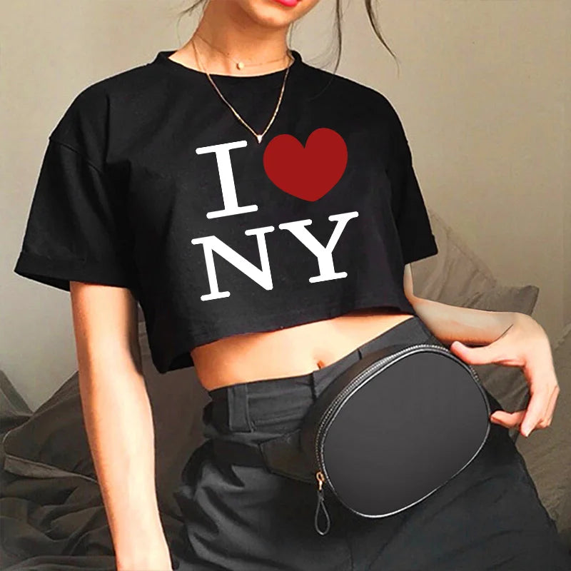 Y2k Summer New Round Neck Short Sleeved Letter Printed Open Navel European and American ’s Top T-shirt