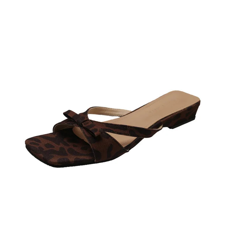 Summer Beach Vacation Slippers Open Toe Low Heel Slide Butterflyknot Dress Shoes