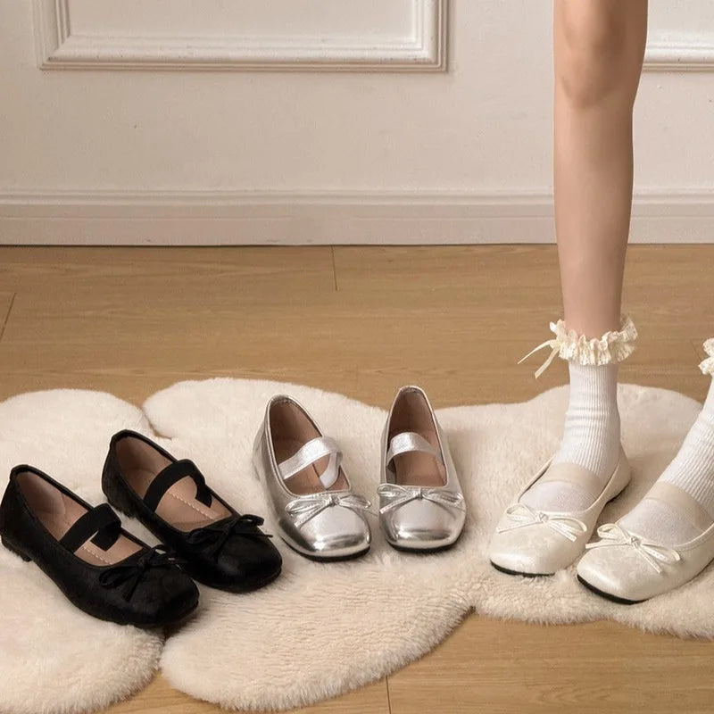 Ballerina Shoes Spring Autumn Comfort Nonslip Loafers Leather Flats Bowknot Mary Janes Shoes for