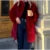 ’s Red Faux Fur Long Overcoat Fleece Thick Warm Full Sleeve Lapel Cardigan Coat Winter Loose Outerwear