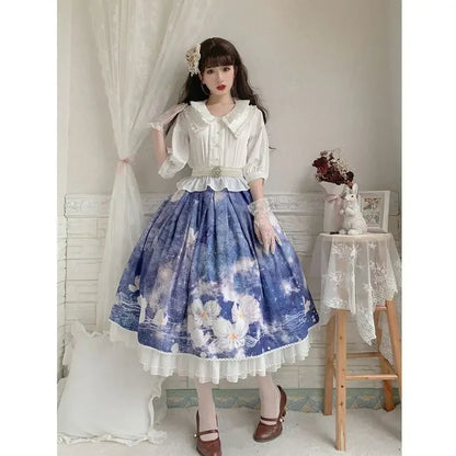 Lolita Halflength Skirt for Woman Gift Belt Skirt Midlength Skirt