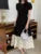 French Black Midi Dresses for Puff Sleeve A-line Patchwork Dot Korean One Piece Vestido Autumn New
