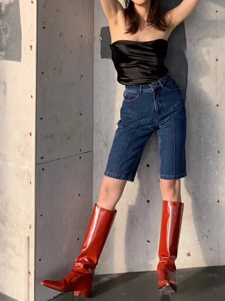 New Modern Knee High Long Boots for Red Footwear Female Pointed Toe Heels Autumn Western Boots Shoes