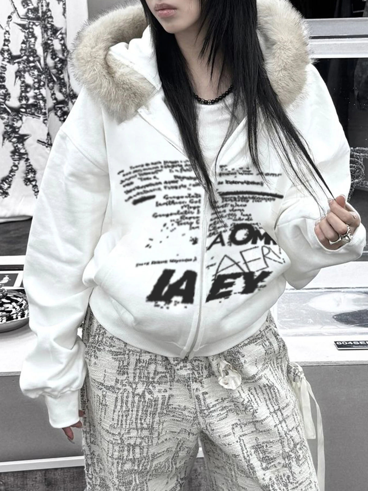 Y2k Letter Prints Hoodies Faux Collar Hooded S Autumn Winter Clothes Korean Style Coat