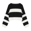 High Street Loose Soft Cashmere Long Sleeve Sweater Winter New Oneck Contrast Color Striped Knitted Crop Tops