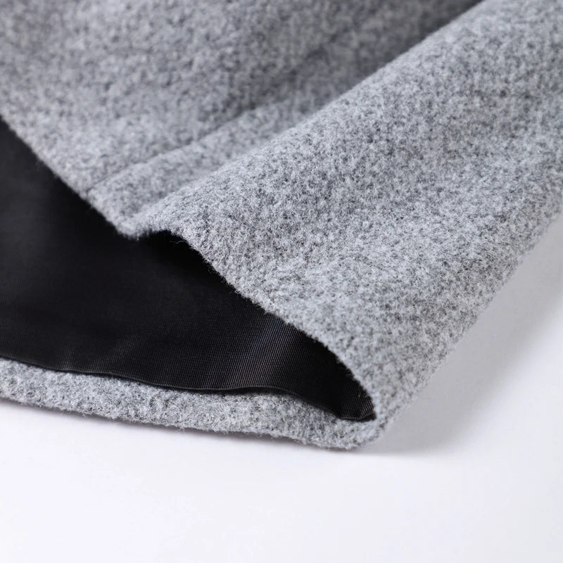 Single Breasted Woolen Coat Loose Lapel Long Sleeve Female Short Jacket Autumn Winter New Grey Lady Outwear