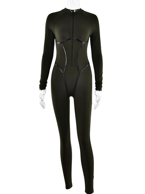 Zipper Jumpsuit Long Sleeve Bandage Tights Jumpsuits Female Party Bodycon Stretch Sporty & Leisure