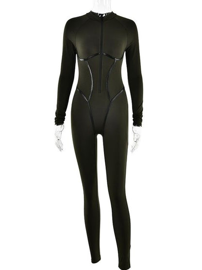 Zipper Jumpsuit Long Sleeve Bandage Tights Jumpsuits Female Party Bodycon Stretch Sporty & Leisure