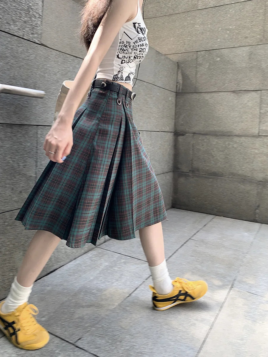 American Preppy Plaid Skirt Harajuku Clothing Highwaisted Pleated Skirts Korean Aline Skirt