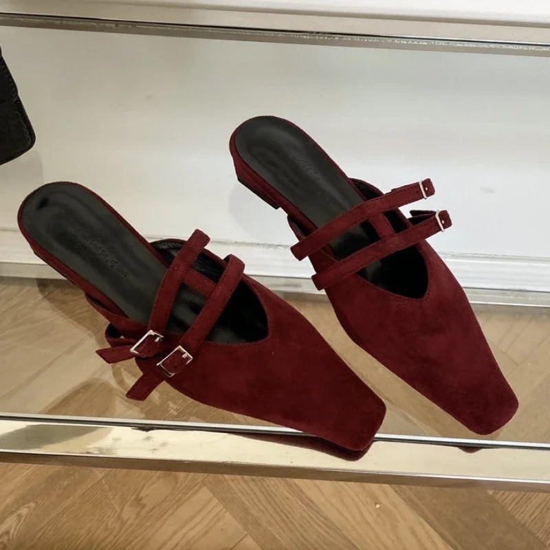 Narrow Band Slippers Woman Shallow Flat Slide New Brand Low Heel Slingback Sandals Pantuflas Mujer