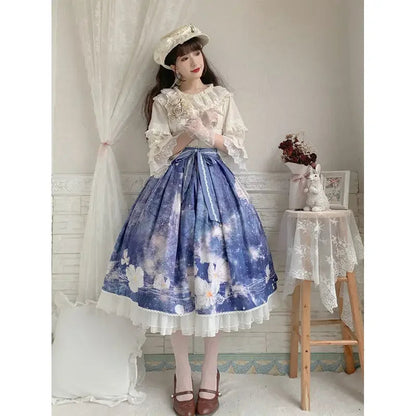 Lolita Halflength Skirt for Woman Gift Belt Skirt Midlength Skirt