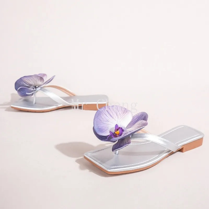 Brand Shoes Female Summer New Flowers Design Slippers Fashionable Outer Wear High Heel Slides