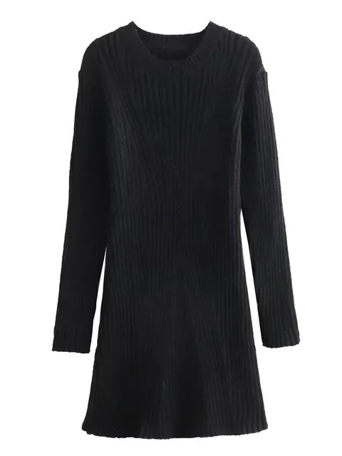 Knit Ribbed Dress Female High Waist Loose Patchwork Commute Party Dress Knitwear Mini Dress