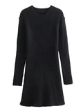 Knit Ribbed Dress Female High Waist Loose Patchwork Commute Party Dress Knitwear Mini Dress