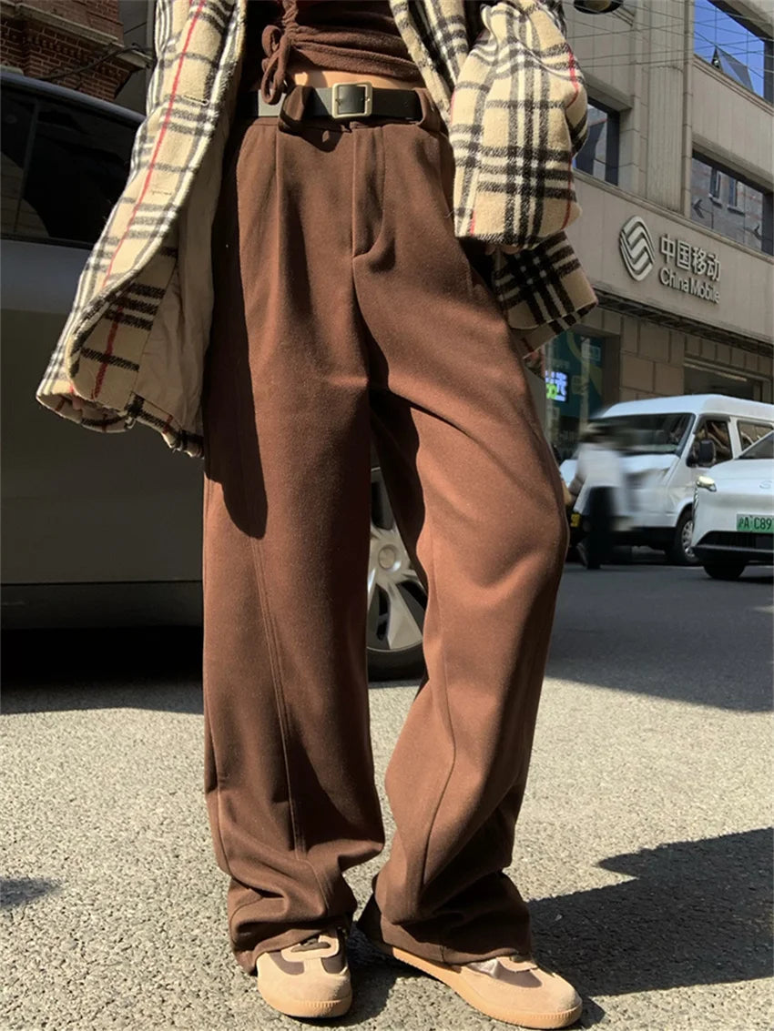 New Winter Pants Thicken Warm Work Wear Loose High Waist Straight All Match Daily